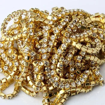 SS6,8,10,12 10m כל גודל ריינסטון cupchain הזהב הגדרת strass diy החתונה שמלת נצנצים trim,קריסטל אפליקציה