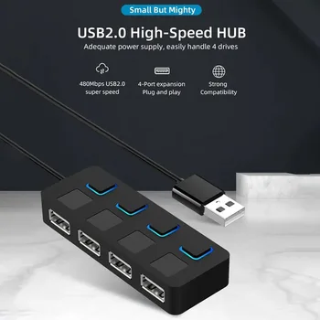 USB Hub 2.0 רב מפצל USB 4 יציאות הרחבה מרובות USB Hub 2.0 להשתמש מתאם חשמל USB 2.0 Hub עם מתג מחשב PC