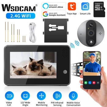 WSDCAM 4.3 אינץ ' Smart WiFi וידאו פעמון ראיית לילה Tuya עינית המצלמה האנושי זיהוי פעמון אלקסה ההכרזה של גוגל