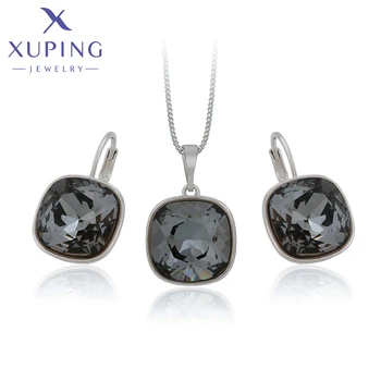 Xuping תכשיטים הגעה חדשה בצורת ריבוע, קריסטל סט תכשיטי Rodium צבע העגיל נשים ילדה מתנה 60090