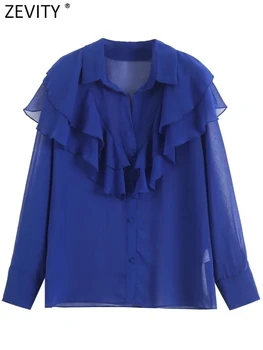 Zevity נשים אופנה הצווארון להנמיך קפלים קפלים שיפון חלוק החולצה הנשית עסקים חולצות שיק Chemise Blusas מקסימום LS3412