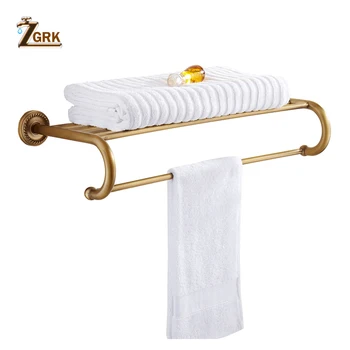 ZGRK עתיק פליז אמבטיה, מתלה מגבות פעיל שירותים בעל מגבת כפול מגבת מדף אביזרי אמבטיה 96031-MH