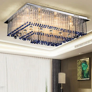 אטמוספרי הסלון קריסטל, מנורות תקרה מלבנית אור תקרת LED מודרני הול קריסטל אורות יוקרה השינה בבית המנורה