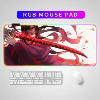 אנימה שד קוטלת Gaming Mousepad משטח עכבר RGB LED גיימר מחצלת שולחן מחשב Padmouse מקלדת Kamado Nezuko Locrkand מנגה מחצלת