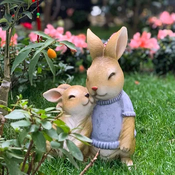 ארנב גן פסל שרף ארנב מתנה עבור ילדה בובה מיקרו נוף אנימה דמויות הדמיה חיה בבית קישוט הגן