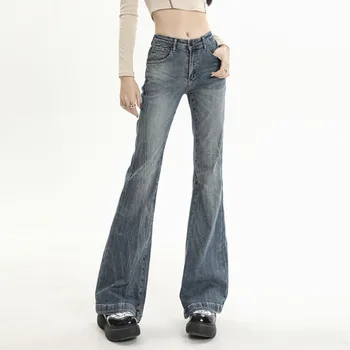 בגזרה גבוהה לנשים ג 'ינס אופנה Y2K אופנת רחוב באגי נשים מכנסי ג' ינס כחול עיצוב וינטג התלקח מכנסיים