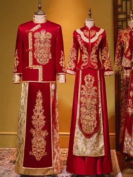 בציר פייטים חרוזים רקמה צ ' יפאו סיני קלאסי סגנון שמלת הכלולות שני Cheongsam נישואין החליפה בגדים מזרחיים
