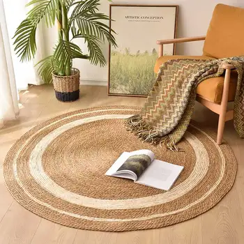 גפן שטיח סלון עגול שטיח Pucao ארוגים מחצלת קש חנות בגדים B&B דקורטיביים מחצלת צילום אביזרים
