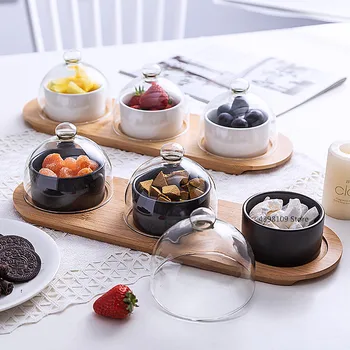 יפנית כלי שולחן קרמיקה שחורים קינוח קערת פירות, צלחת יצירתי משק בית זכוכית חטיף פירות יבשים לעוגה