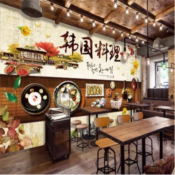 מותאם אישית רטרו-יד קוריאנית נושא מסעדת נוף נייר קיר בסגנון קוריאני ברביקיו רקע תעשייתי עיצוב ציור קיר טפט 3D
