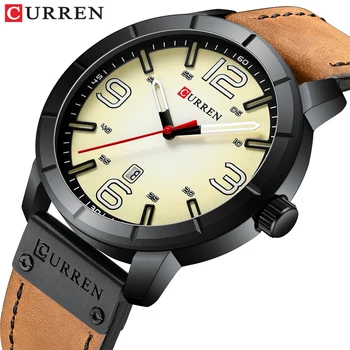 מותג האופנה CURREN קלאסי לגברים השעון עמיד למים תאריך רצועת עור אנלוגי צבאי קוורץ שעון יד שעון Erkek קול Saati
