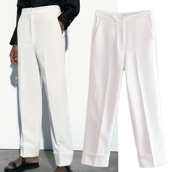 נבול האופנה הבריטי פשוטה המכנסיים משרד גבירותיי ישר לבן נוסעים גבוהה המותניים מזדמנים מכנסיים נשים