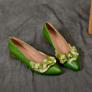 עור אמיתי נעלי נשים ההאנבוק הזה אביזרים השכבה העליונה פרה פרח בסגנון אתני בינוני עקבים שטחי חתך נעליים