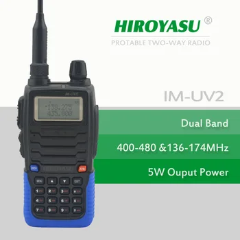 צבע כחול HIROYASU IM-UV2 136-174MHz & UHF400-480MHz Dual Band 5W/4W 128CH FM 65-108MHz נייד רדיו דו-כיווני FM המשדר.