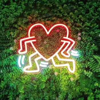 קורן אמנות לב מסוגנן ניאון, אמנות סימן השינה שלט מותאם אישית מסיבת LED שלט, קיר בעיצוב סימן לב
