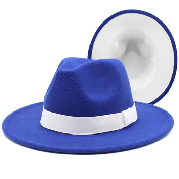 קלאסי בחוץ לבן בפנים כחול טלאים שוליים רחבים, ציירו נשים גברים שני טון הרגשתי פדורה כובעי קאובוי ג ' אז כובע חום לחגורה