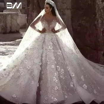 רומנטי באורך רצפת שמלת חתונה קלאסי עם צווארון וי עמוק שמלת כלה יוקרה שמלת נשף סקסית הכלה חלוק Vestidos דה נוביה