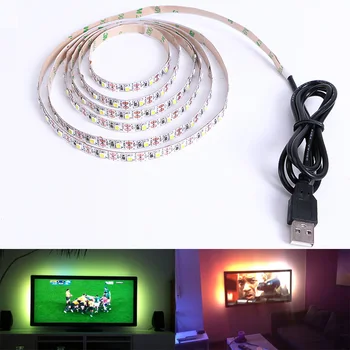 רצועת LED DC 5V USB SMD 3528 RGB גמיש אור מנורות LED אור טלוויזיה תאורת רקע דבק 50 ס 